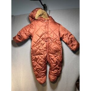 Perry Ellis Boy Rust Orange Quilted Hooded Pram Snowsuit 6/9M‎ PB536211